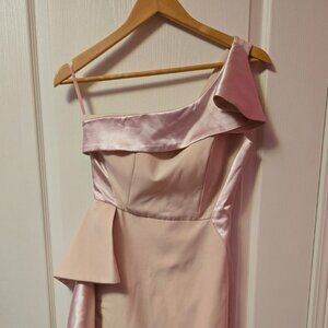 Peach, midi, one shoulder dress